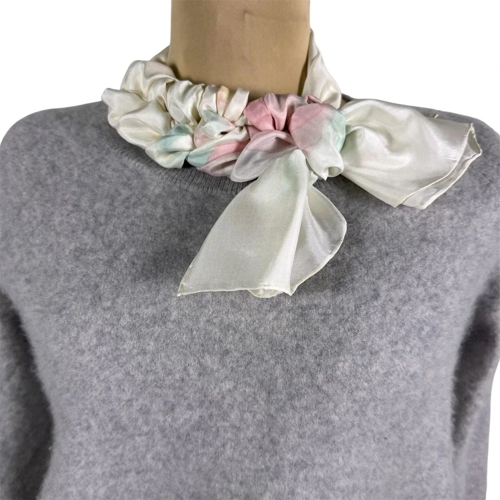 Vintage Hand Painted Silk Scarf B. Malloy Pastel Floral‎ Signed Hand Rolled Hem